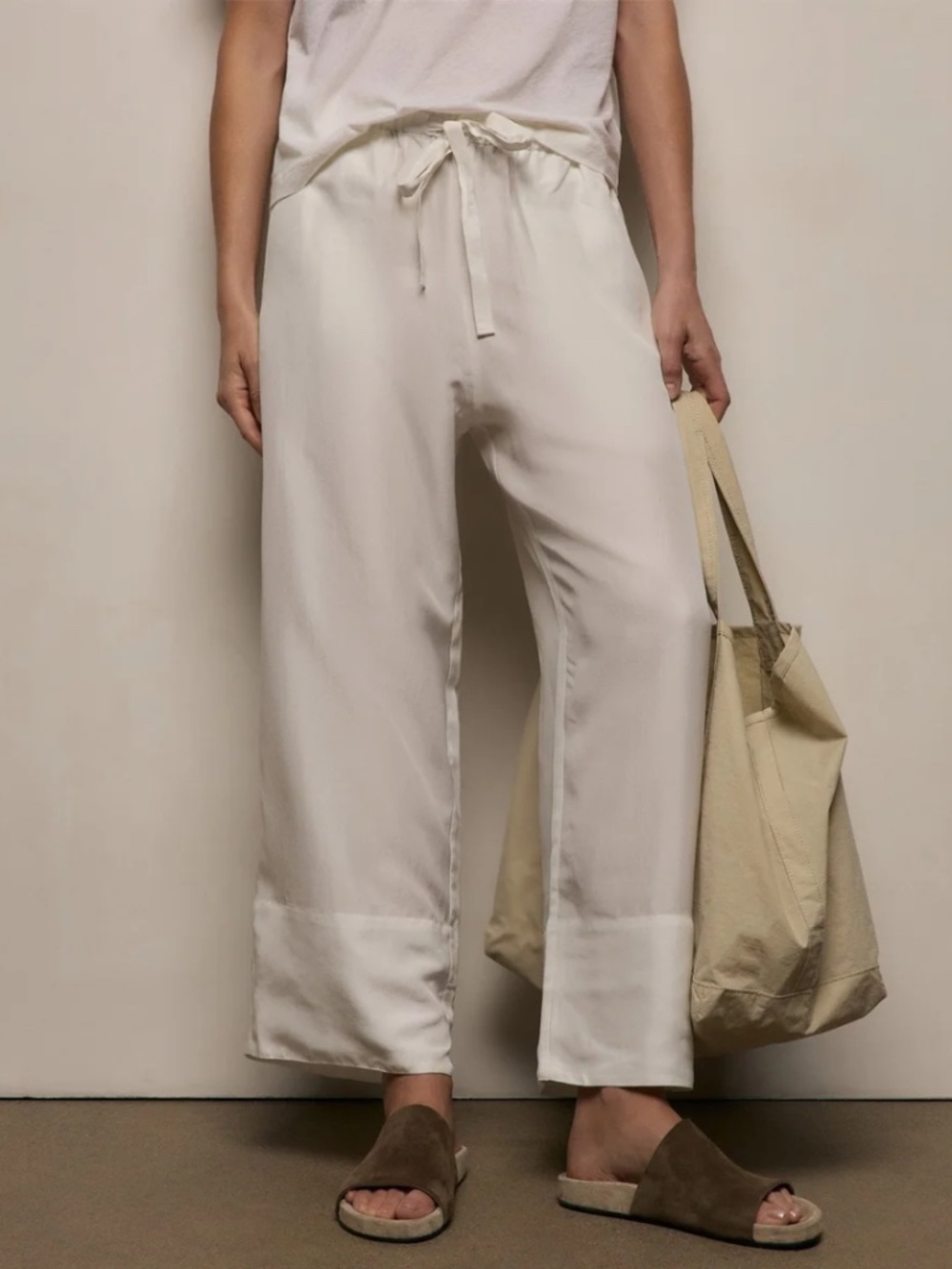 James Perse Washed Silk Wide Cuff Pant